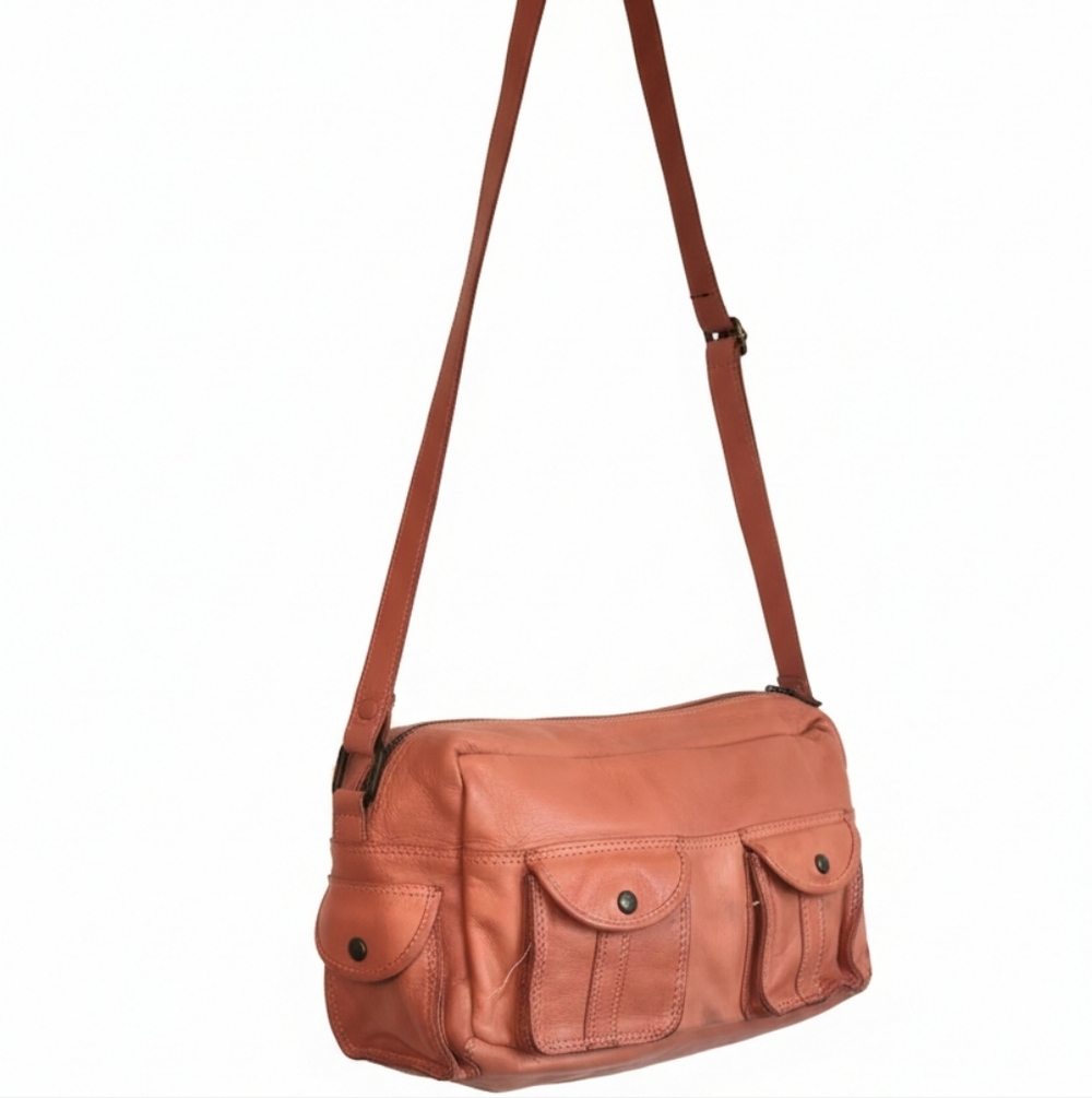 Chic Coral Leather Crossbody Bag